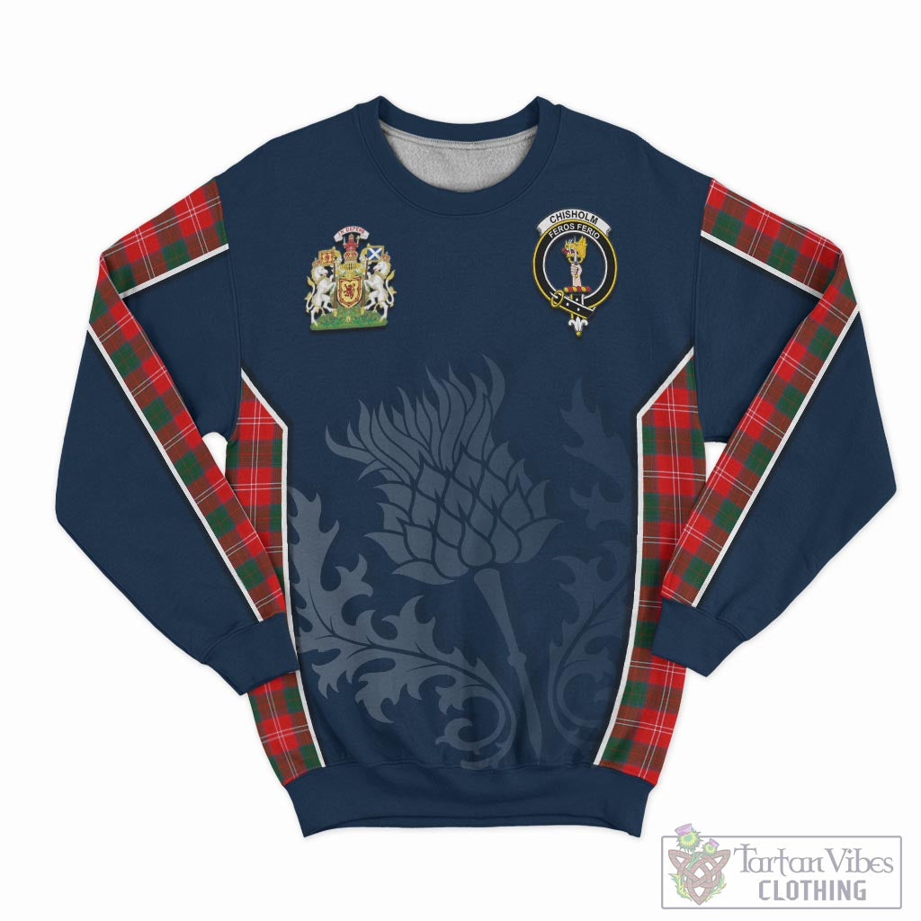 Tartan Vibes Clothing Chisholm Modern Tartan Sweatshirt with Family Crest and Scottish Thistle Vibes Sport Style