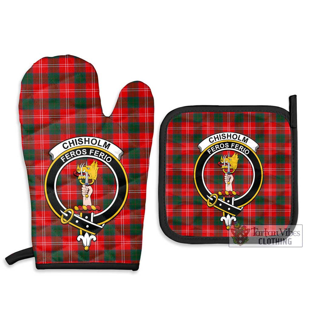 Chisholm Modern Tartan Combo Oven Mitt & Pot-Holder with Family Crest Combo 1 Oven Mitt & 2 Pot-Holder Black - Tartan Vibes Clothing