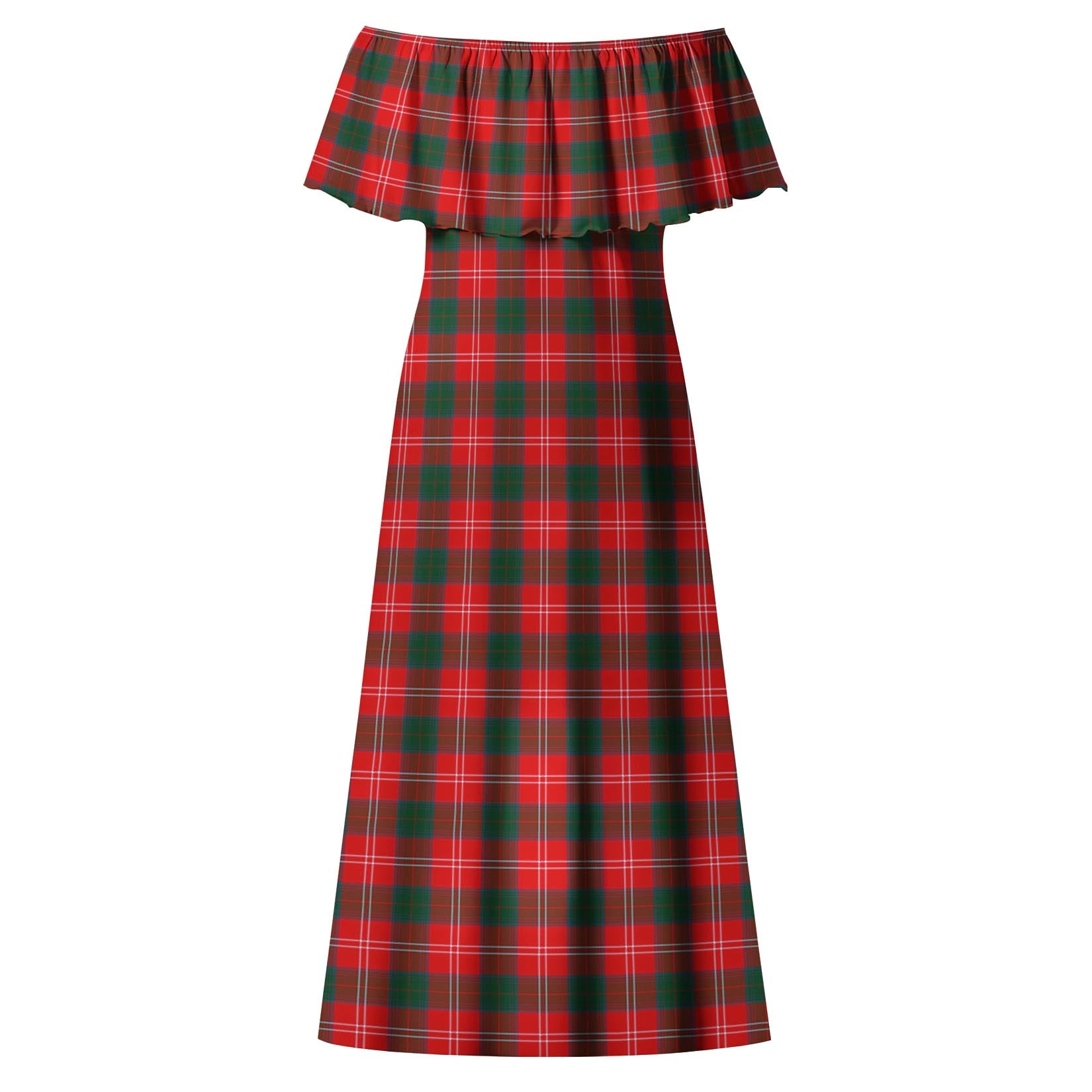 Chisholm Modern Tartan Off Shoulder Long Dress - Tartanvibesclothing