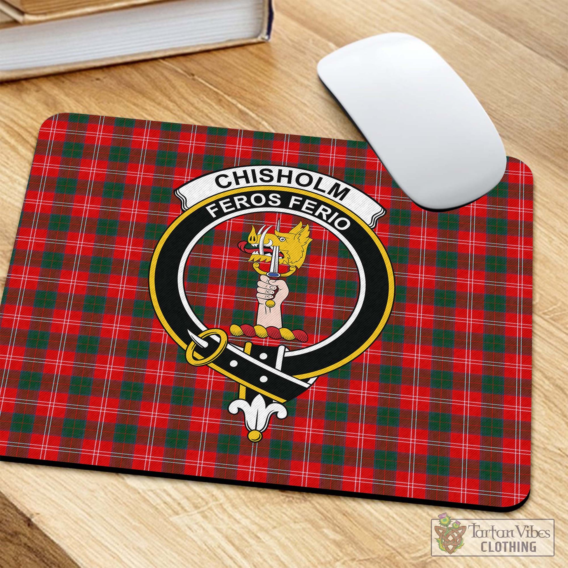 Tartan Vibes Clothing Chisholm Modern Tartan Mouse Pad with Family Crest