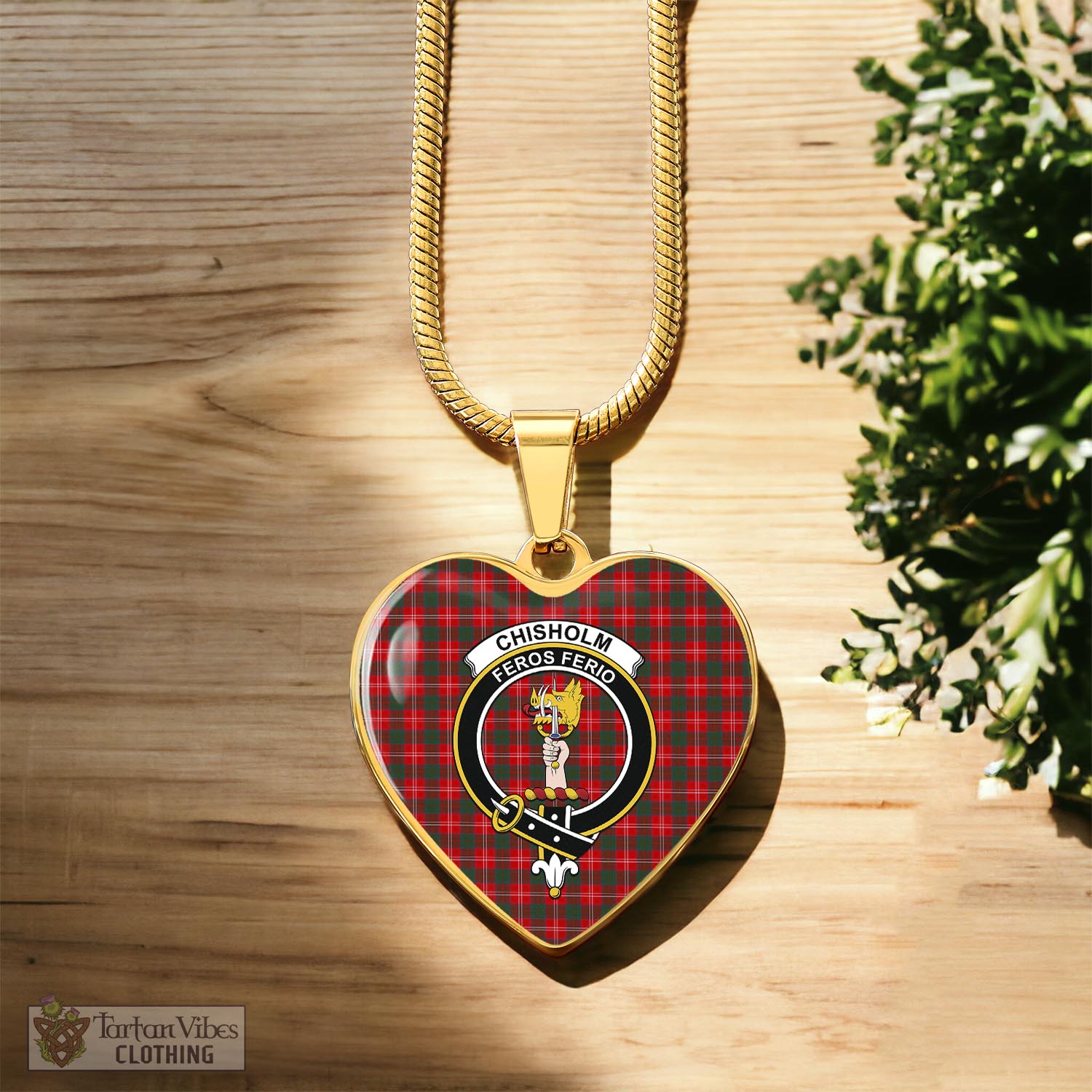 Tartan Vibes Clothing Chisholm Modern Tartan Heart Necklace with Family Crest