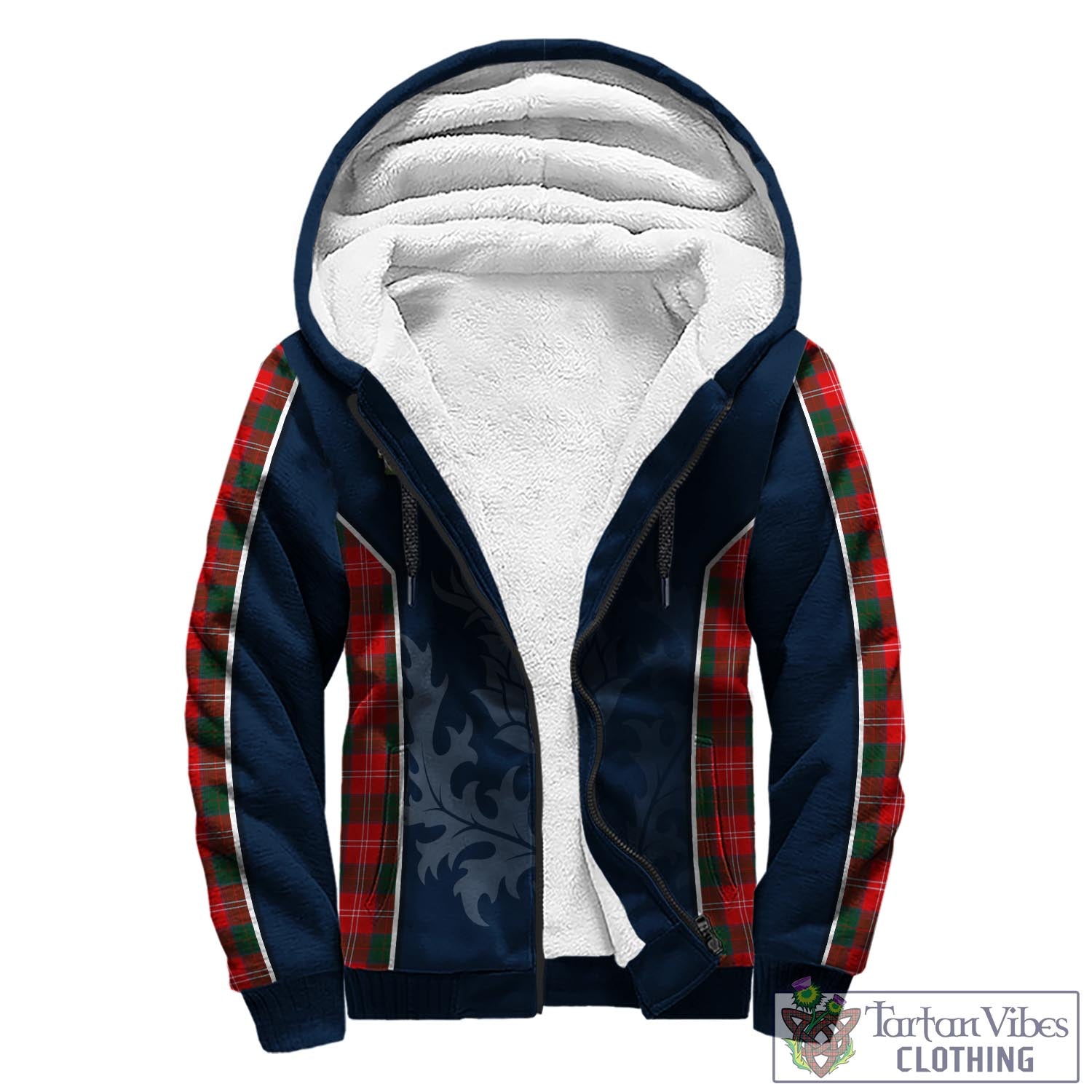 Tartan Vibes Clothing Chisholm Modern Tartan Sherpa Hoodie with Family Crest and Scottish Thistle Vibes Sport Style