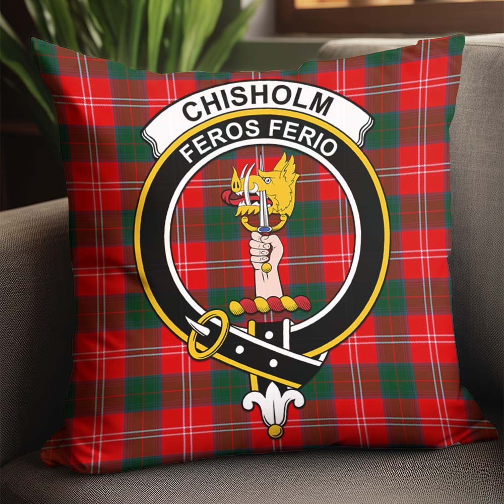 Chisholm Modern Tartan Pillow Cover with Family Crest - Tartanvibesclothing