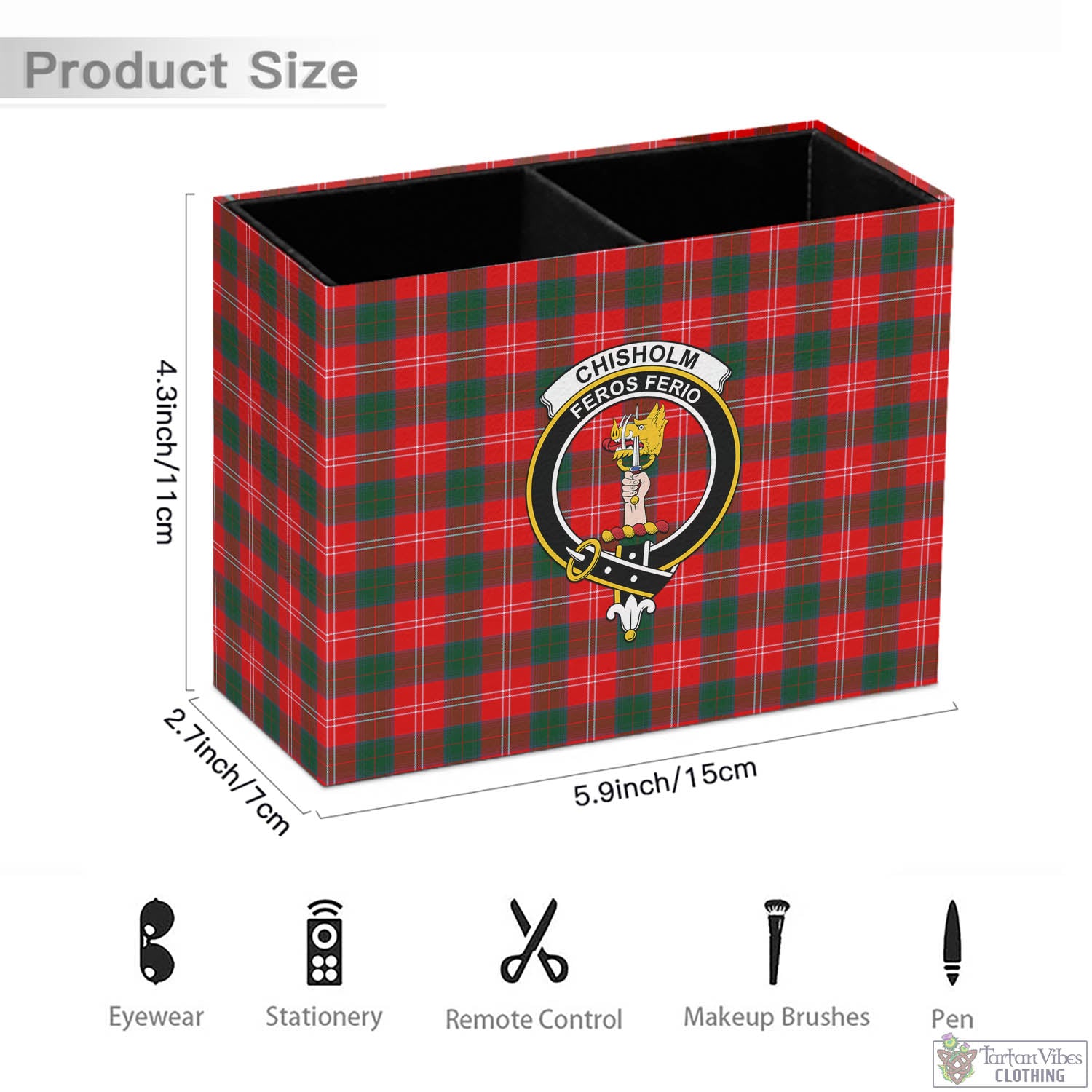 Tartan Vibes Clothing Chisholm Modern Tartan Pen Holder with Family Crest