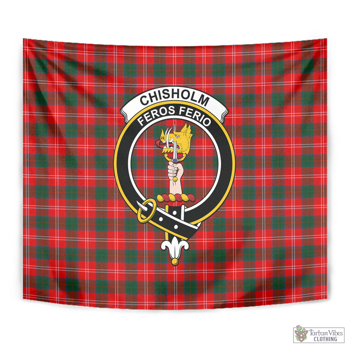 Tartan Vibes Clothing Chisholm Modern Tartan Tapestry Wall Hanging and Home Decor for Room with Family Crest