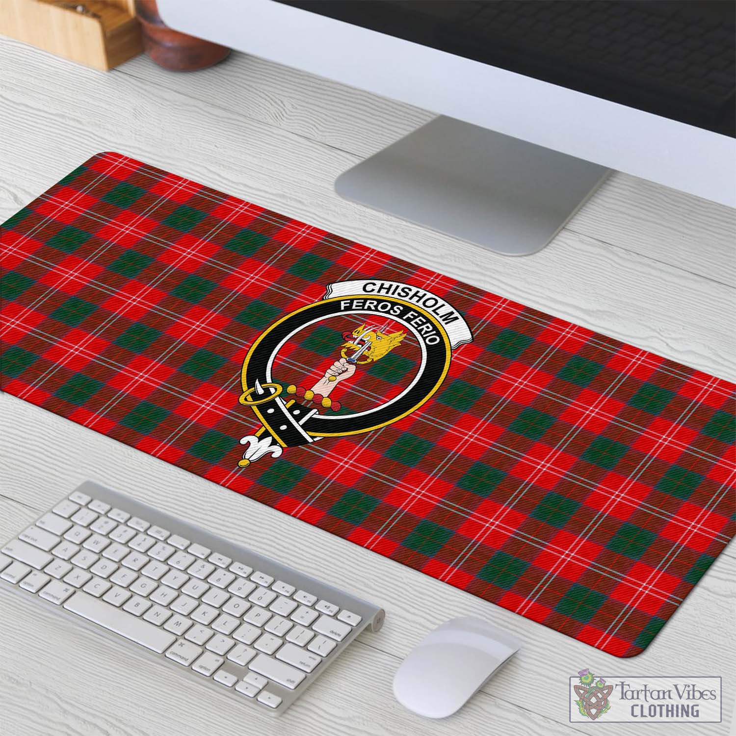 Tartan Vibes Clothing Chisholm Modern Tartan Mouse Pad with Family Crest