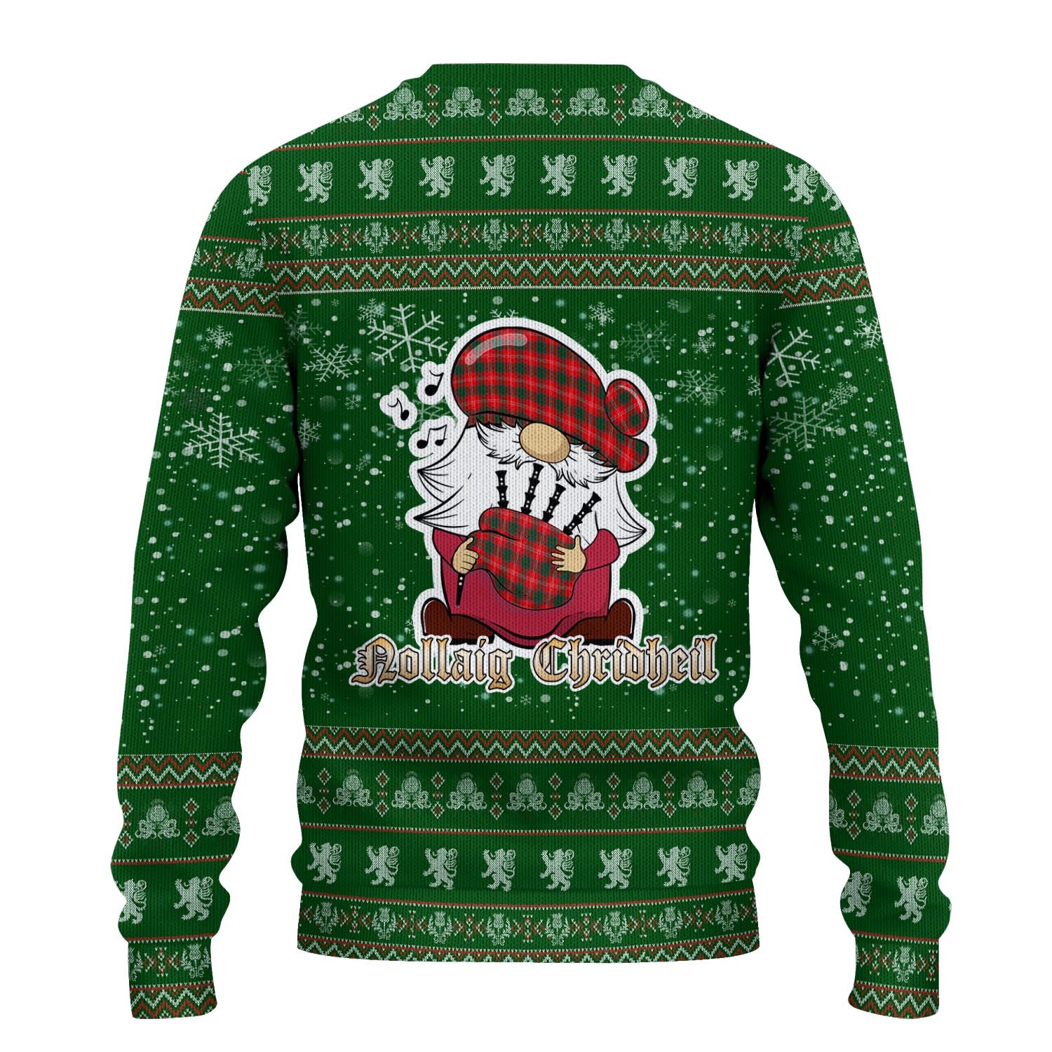 Chisholm Modern Clan Christmas Family Knitted Sweater with Funny Gnome Playing Bagpipes - Tartanvibesclothing