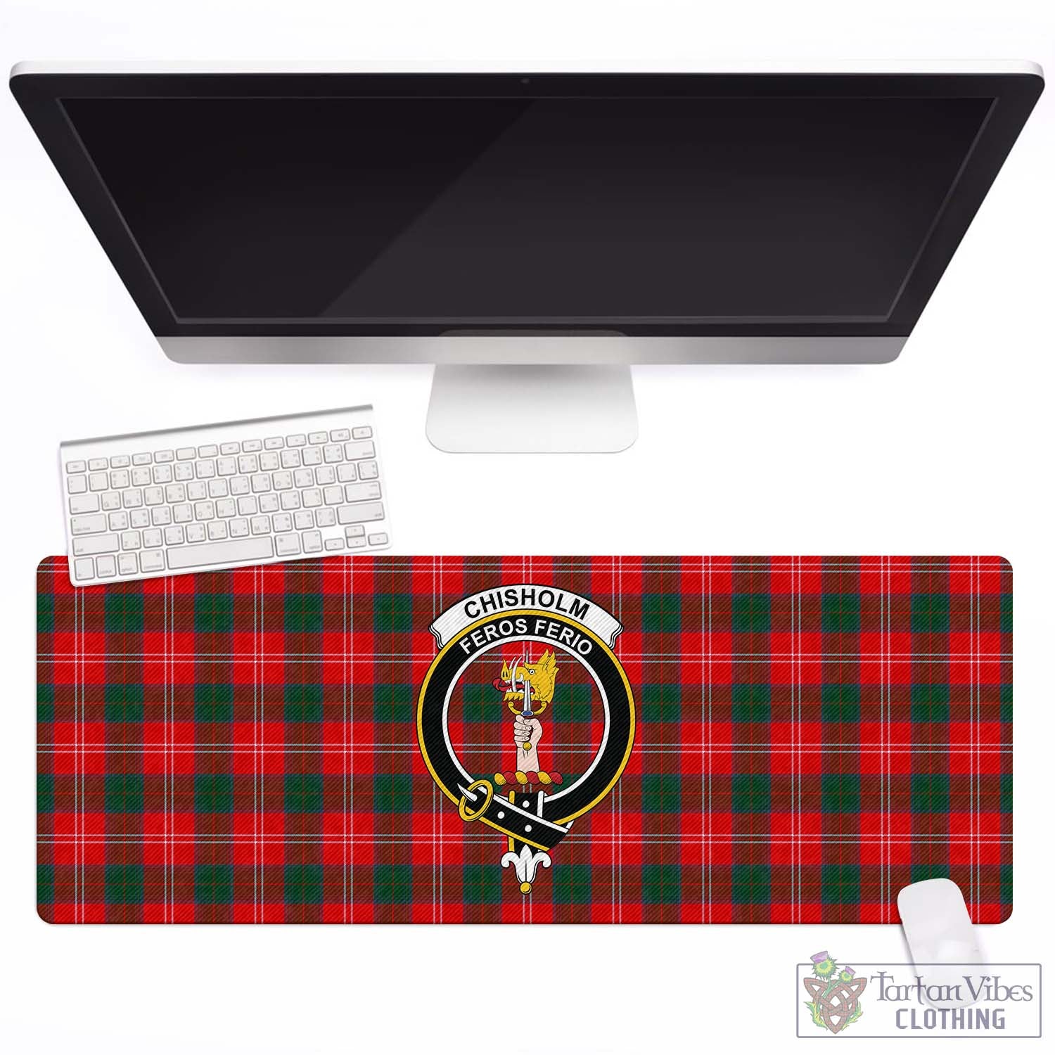 Tartan Vibes Clothing Chisholm Modern Tartan Mouse Pad with Family Crest