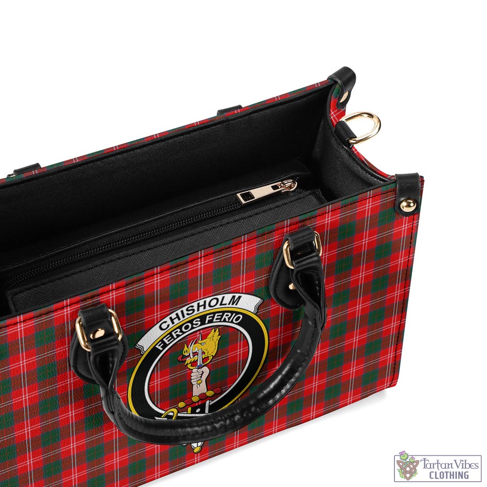 Tartan Vibes Clothing Chisholm Modern Tartan Luxury Leather Handbags with Family Crest