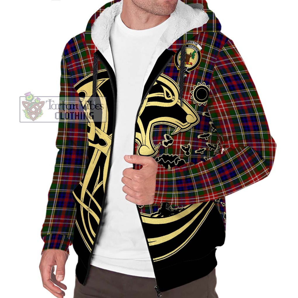 Christie Tartan Sherpa Hoodie with Family Crest Celtic Wolf Style Unisex S - Tartan Vibes Clothing