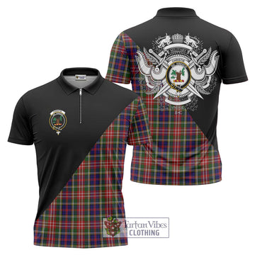 Christie Tartan Zipper Polo Shirt with Family Crest and Military Logo Style