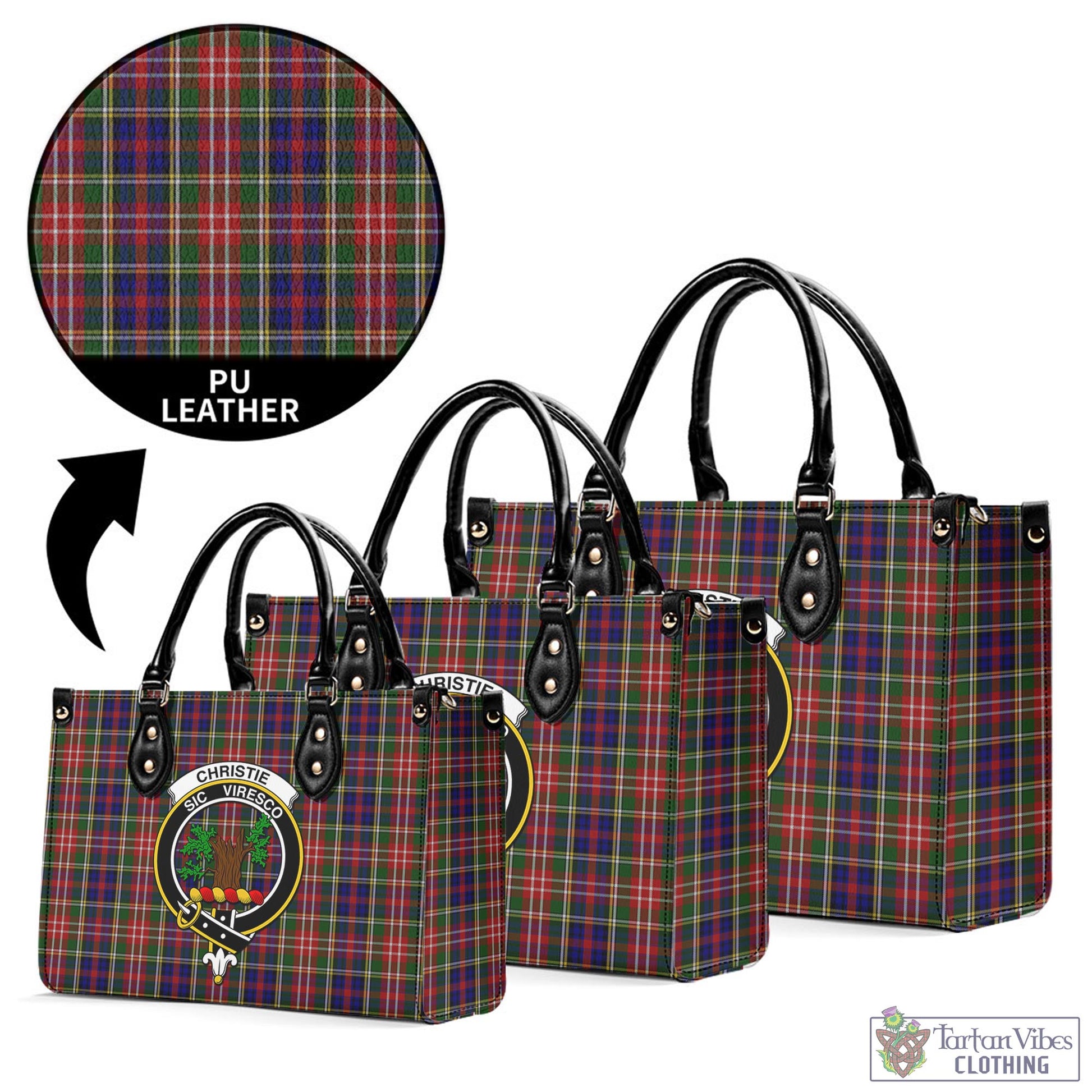 Tartan Vibes Clothing Christie Tartan Luxury Leather Handbags with Family Crest