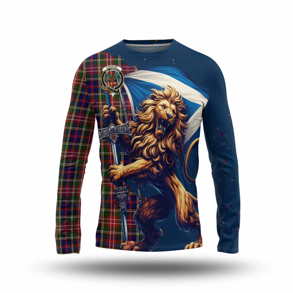 Tartan Vibes Clothing Christie Tartan Family Crest Long Sleeve T-Shirt with Scottish Majestic Lion