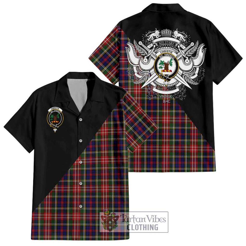 Christie Tartan Short Sleeve Button Shirt with Family Crest and Military Logo Style Kid - Tartanvibesclothing Shop