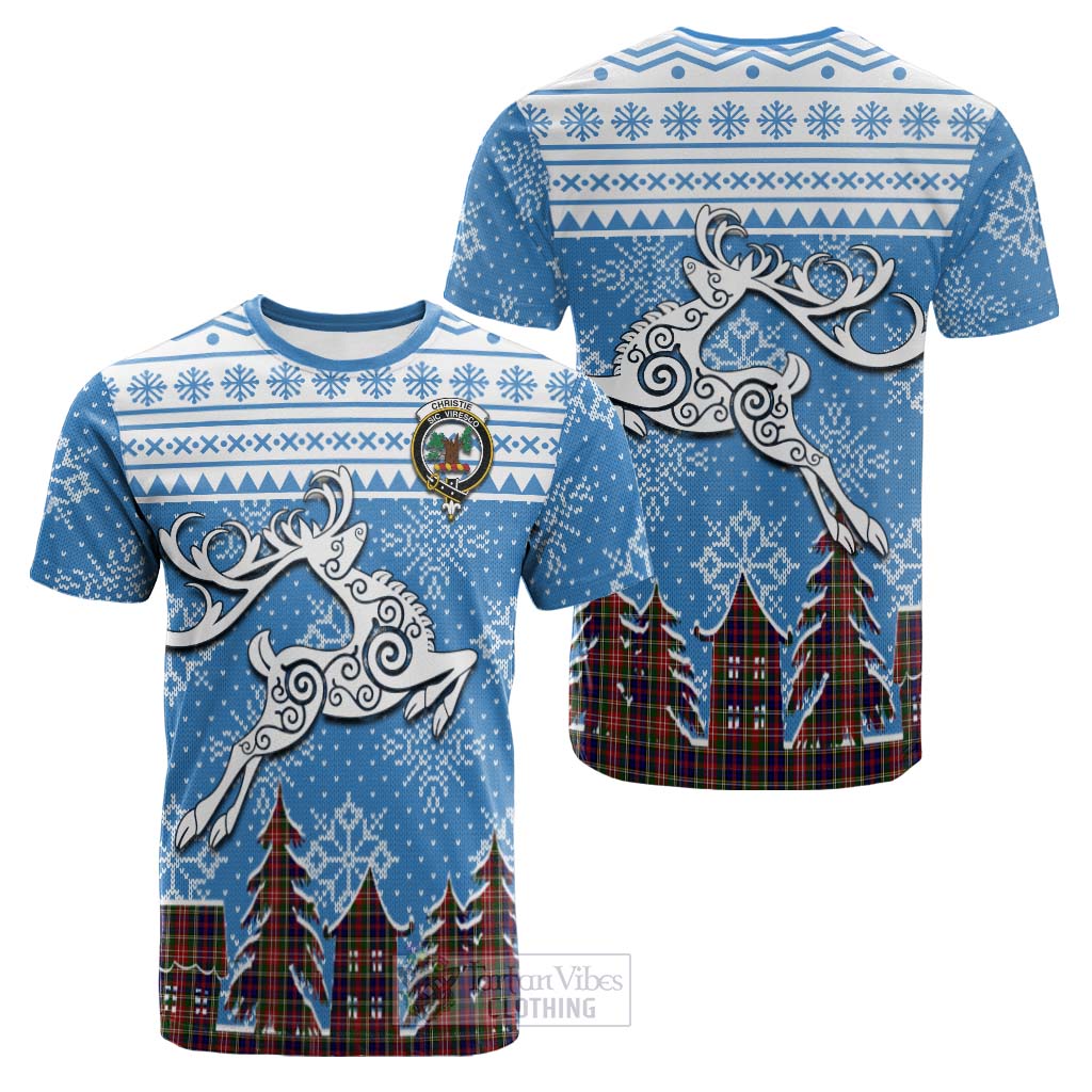 Tartan Vibes Clothing Christie Clan Christmas Cotton T-shirt Celtic Reindeer Style