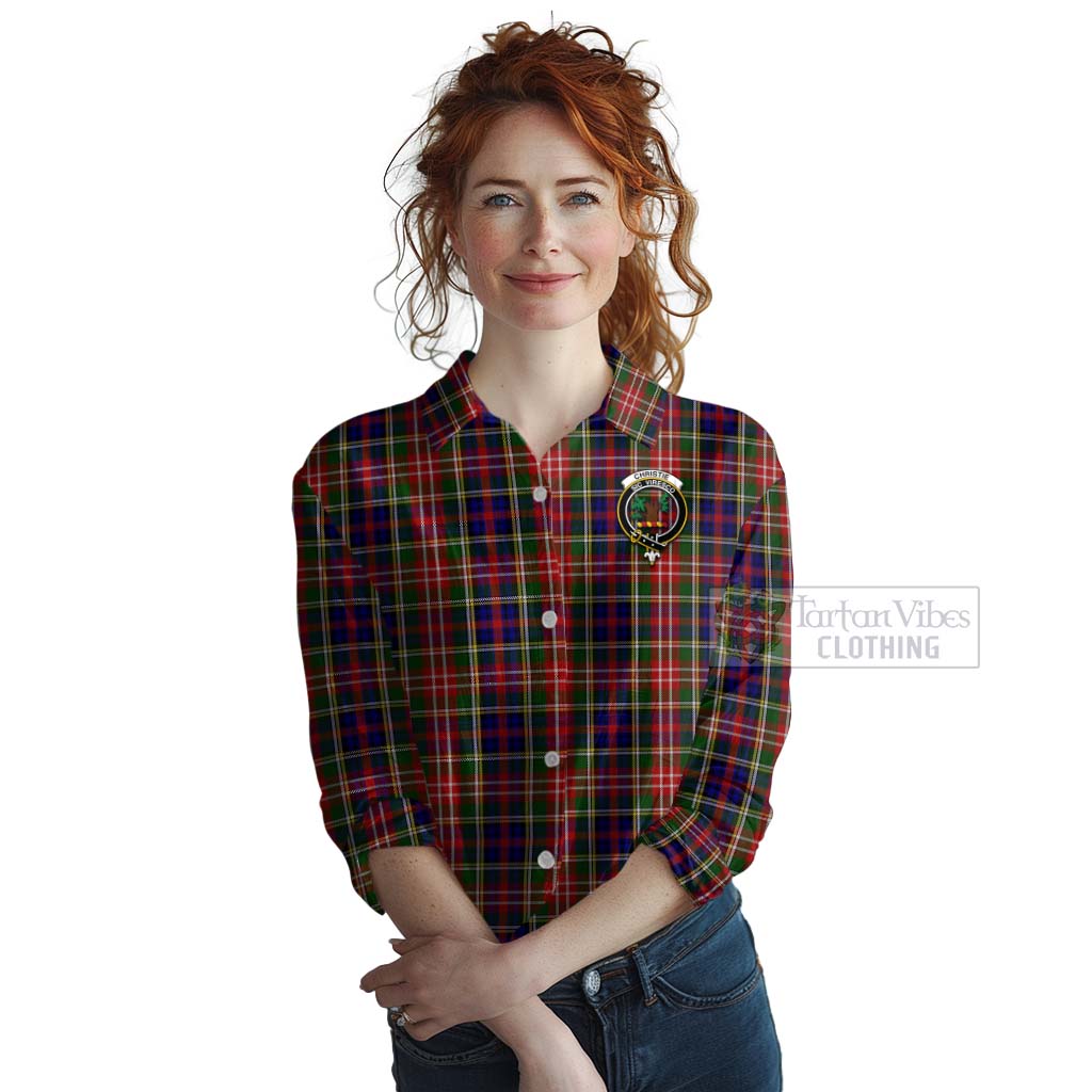 Tartan Vibes Clothing Christie Tartan Women's Casual Shirt with Family Crest Celtic Skull Style