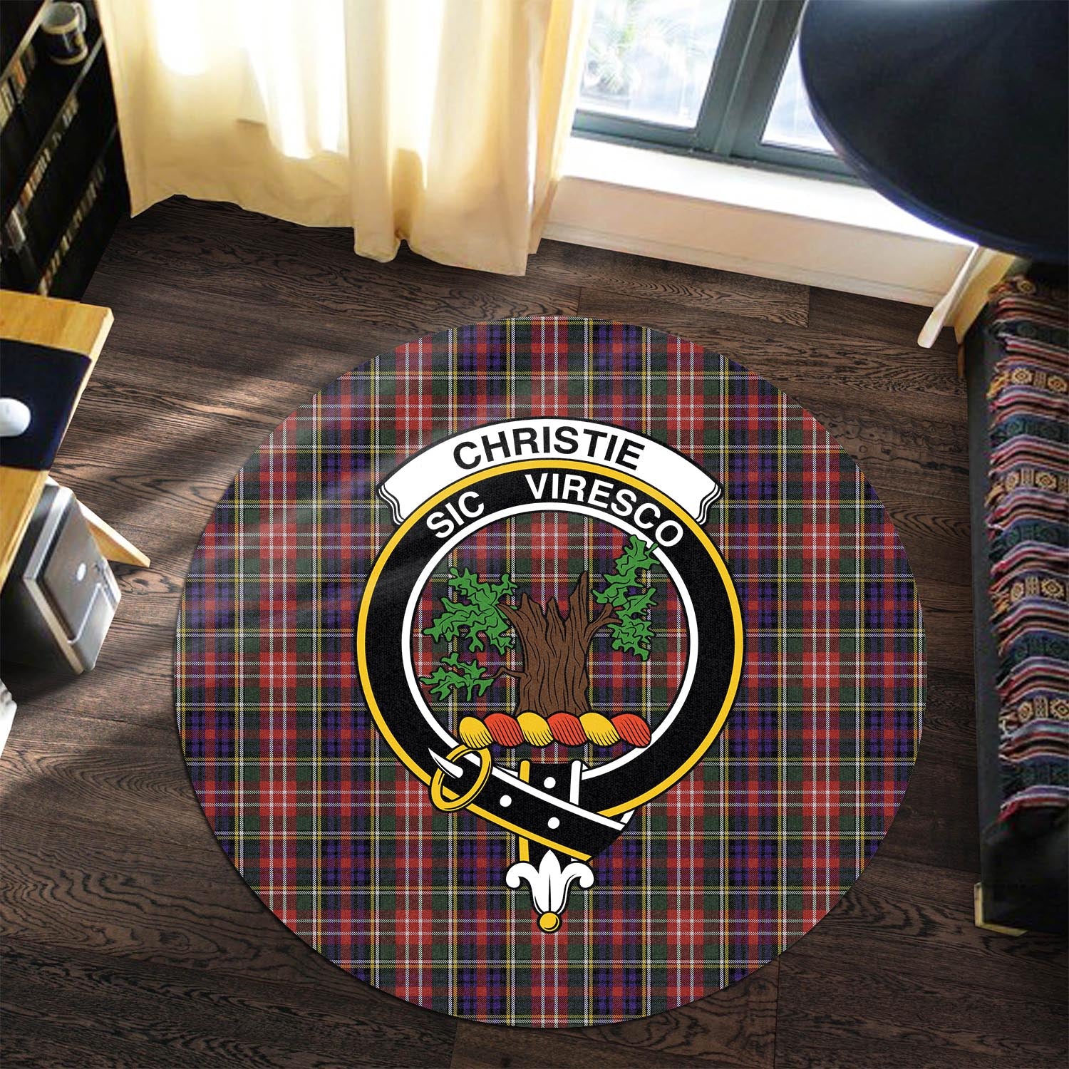 Christie Tartan Round Rug with Family Crest - Tartanvibesclothing