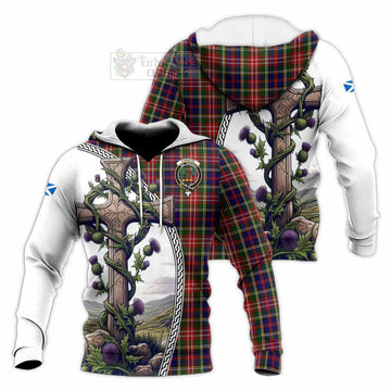 Christie Tartan Knitted Hoodie with Family Crest and St. Andrew's Cross Accented by Thistle Vines