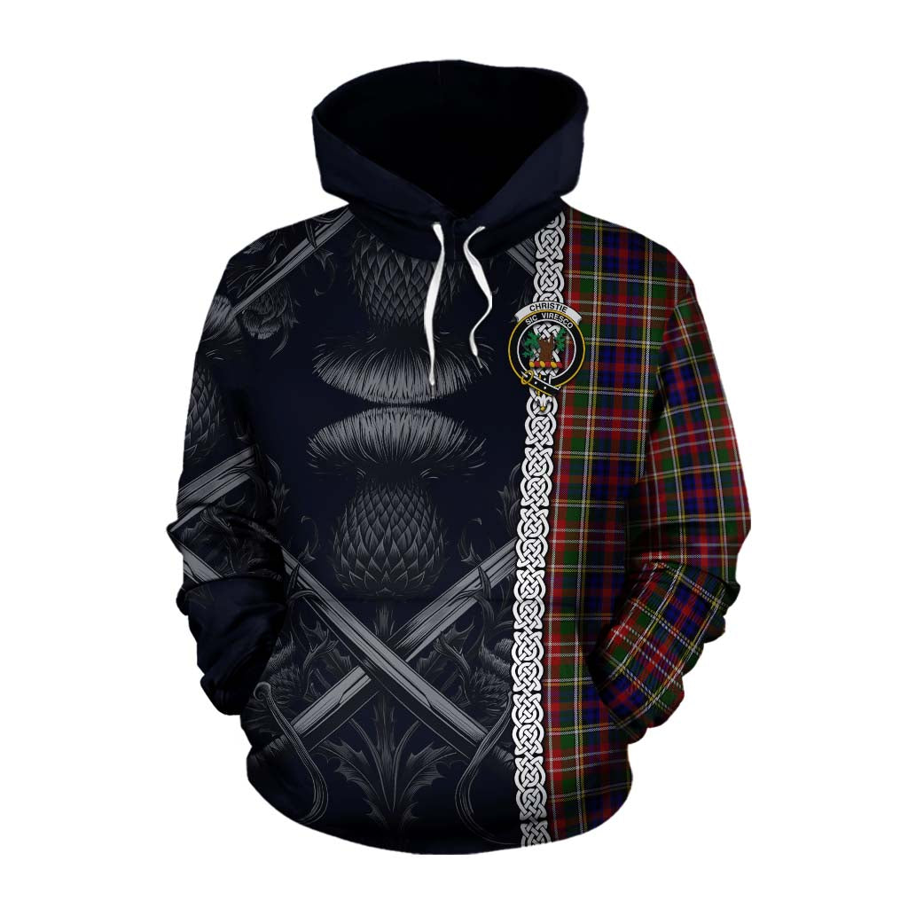 Tartan Vibes Clothing Christie Tartan Cotton Hoodie with Family Crest Cross Sword Thistle Celtic Vibes