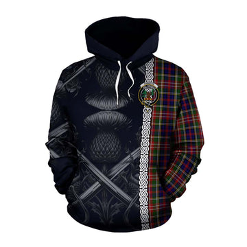 Christie Tartan Cotton Hoodie with Family Crest Cross Sword Thistle Celtic Vibes