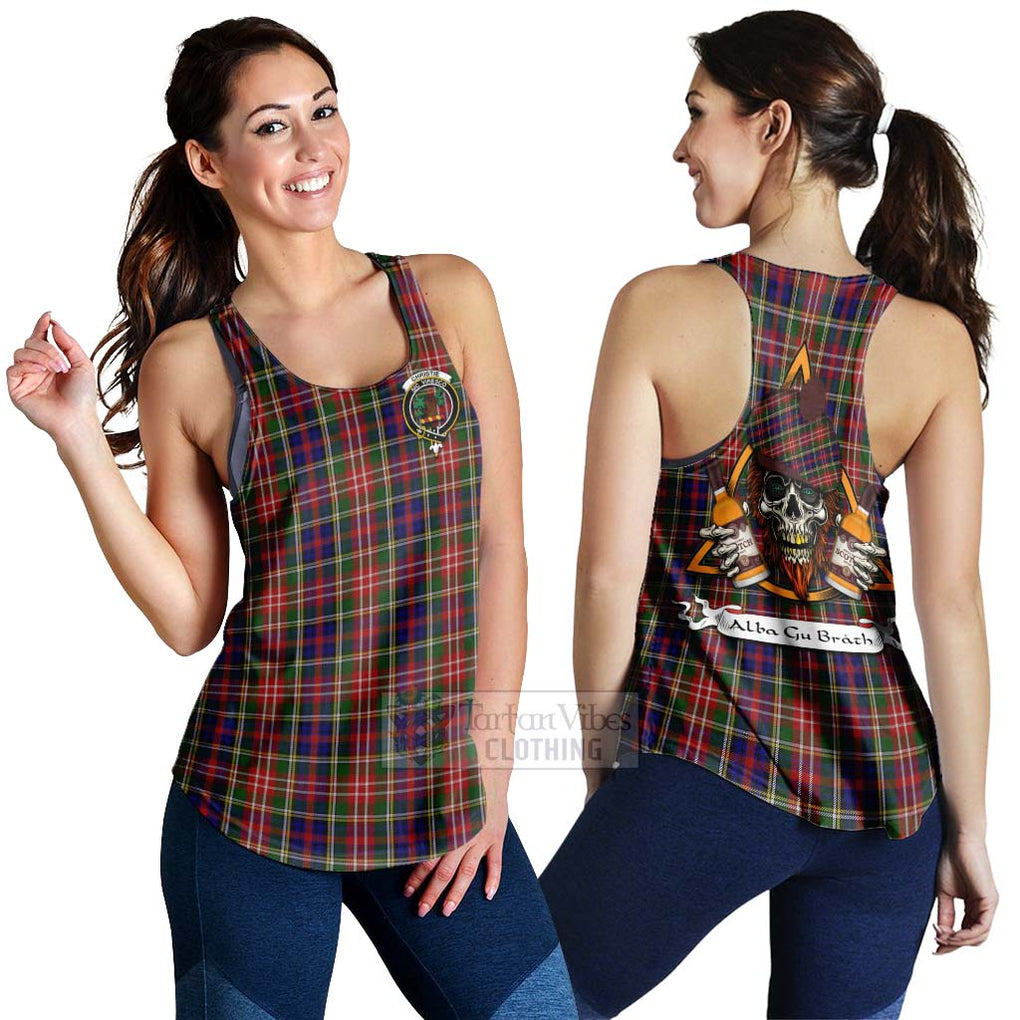 Tartan Vibes Clothing Christie Tartan Women's Racerback Tanks with Family Crest and Bearded Skull Holding Bottles of Whiskey