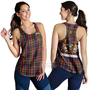 Christie Tartan Women's Racerback Tanks with Family Crest and Bearded Skull Holding Bottles of Whiskey