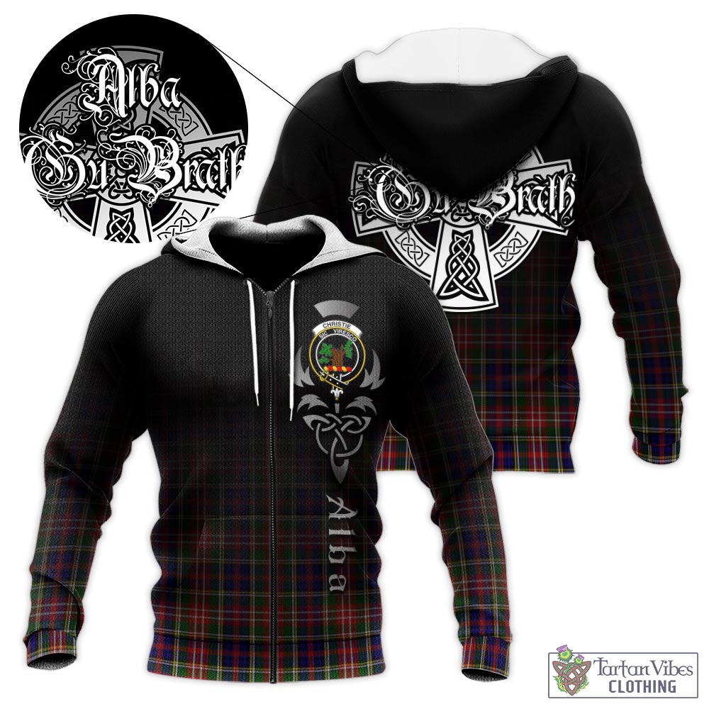 Tartan Vibes Clothing Christie Tartan Knitted Hoodie Featuring Alba Gu Brath Family Crest Celtic Inspired