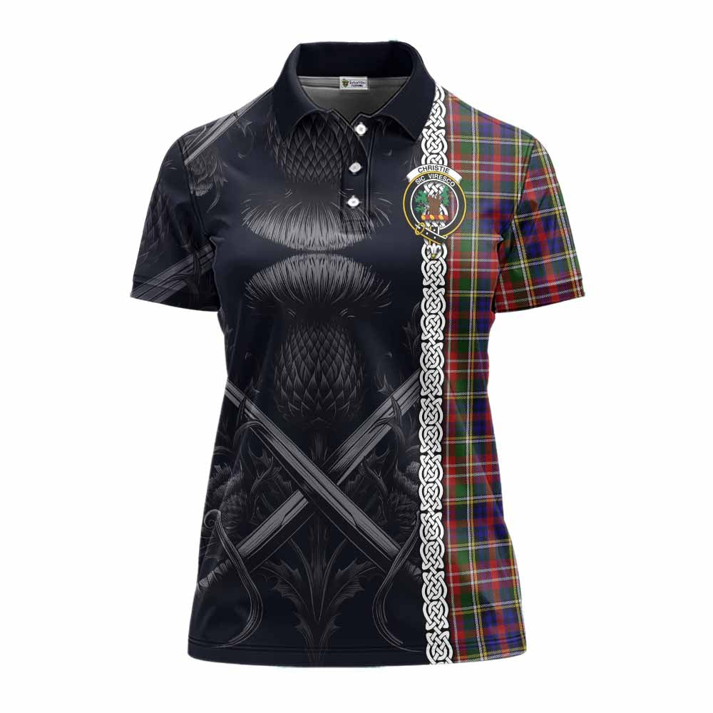 Tartan Vibes Clothing Christie Tartan Women's Polo Shirt with Family Crest Cross Sword Thistle Celtic Vibes