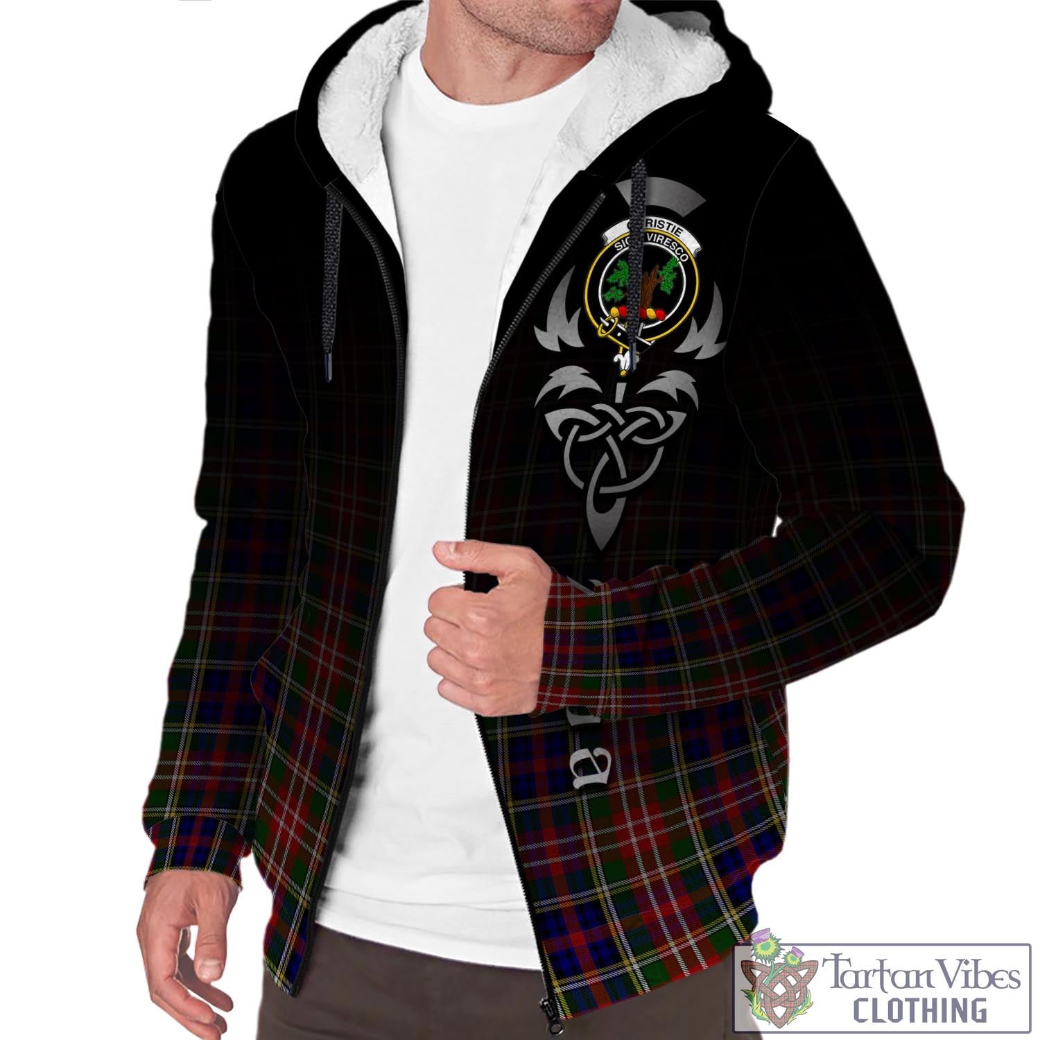 Tartan Vibes Clothing Christie Tartan Sherpa Hoodie Featuring Alba Gu Brath Family Crest Celtic Inspired