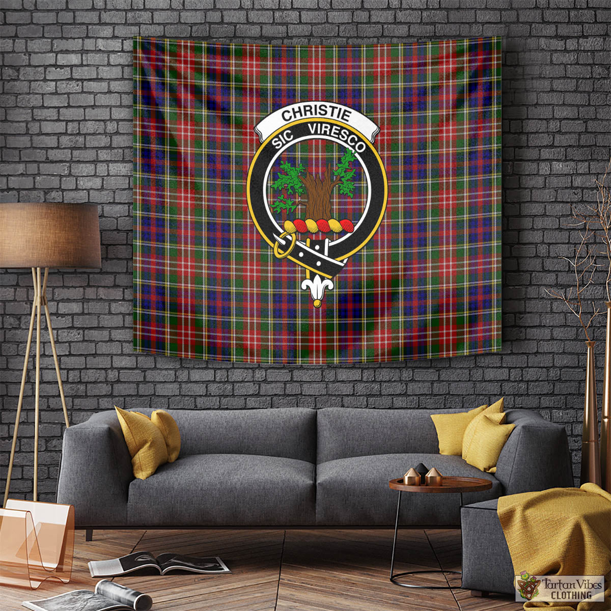 Tartan Vibes Clothing Christie Tartan Tapestry Wall Hanging and Home Decor for Room with Family Crest