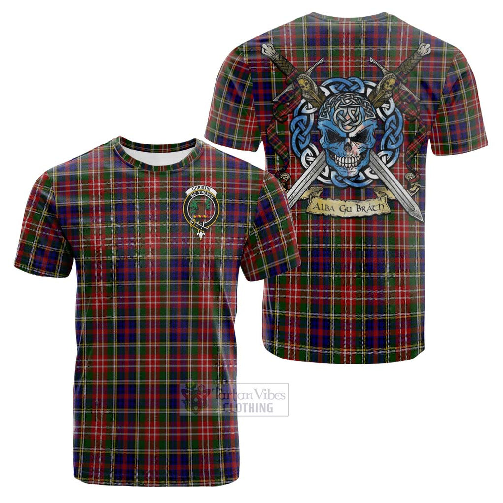 Tartan Vibes Clothing Christie Tartan Cotton T-shirt with Family Crest Celtic Skull Style