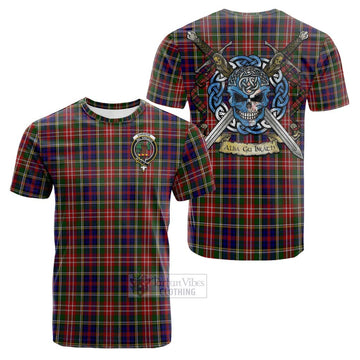 Christie Tartan Cotton T-shirt with Family Crest Celtic Skull Style