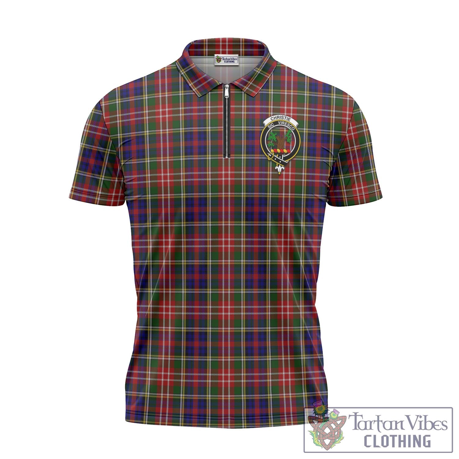 Tartan Vibes Clothing Christie Tartan Zipper Polo Shirt with Family Crest