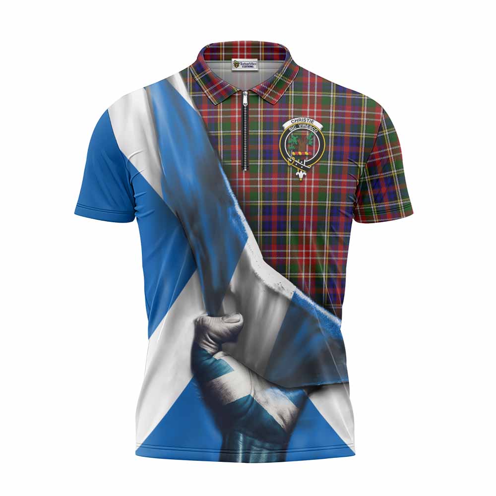 Tartan Vibes Clothing Christie Tartan Zipper Polo Shirt with Family Crest Scotland Patriotic Style