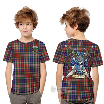 Christie Tartan Kid T-Shirt with Family Crest Celtic Skull Style