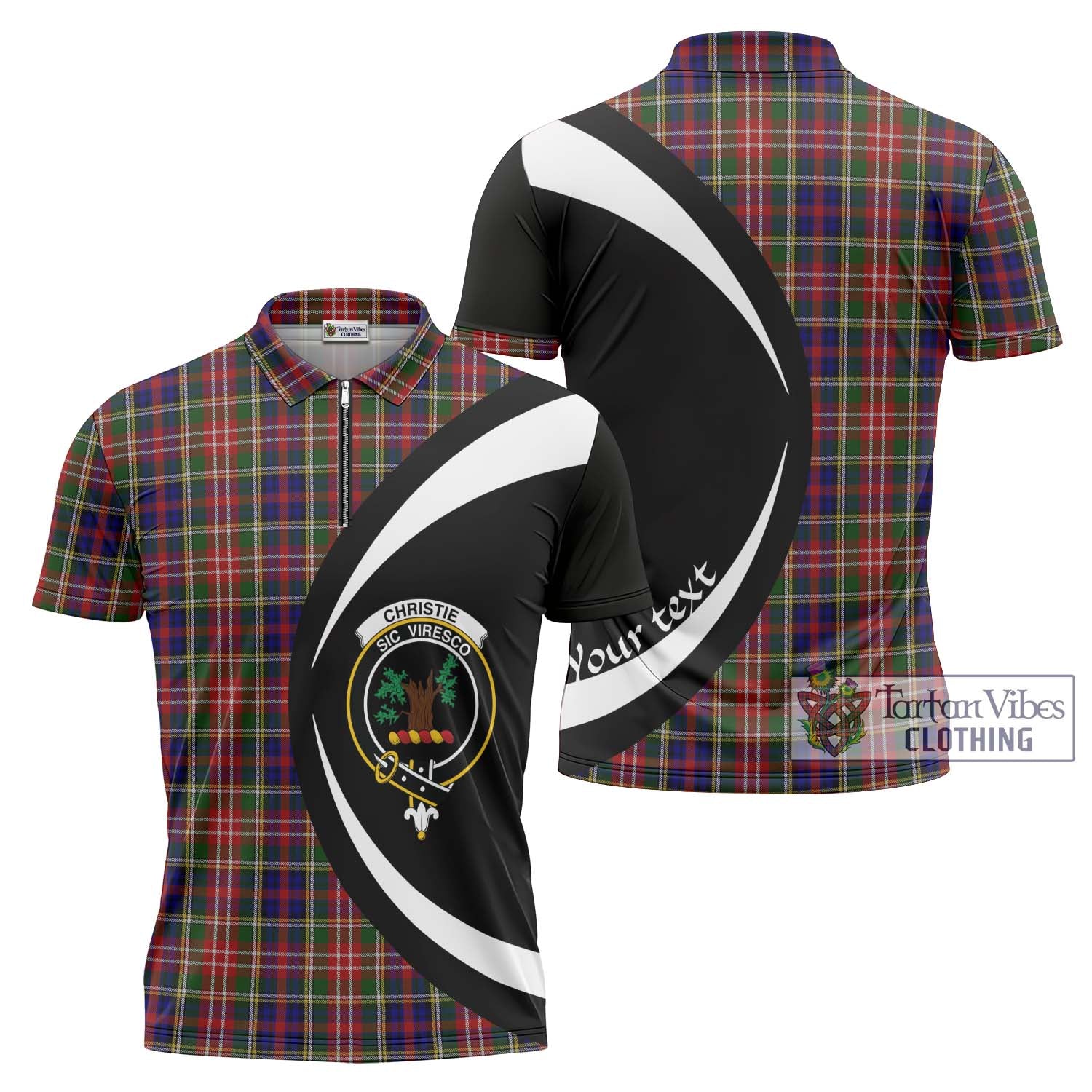 Tartan Vibes Clothing Christie Tartan Zipper Polo Shirt with Family Crest Circle Style