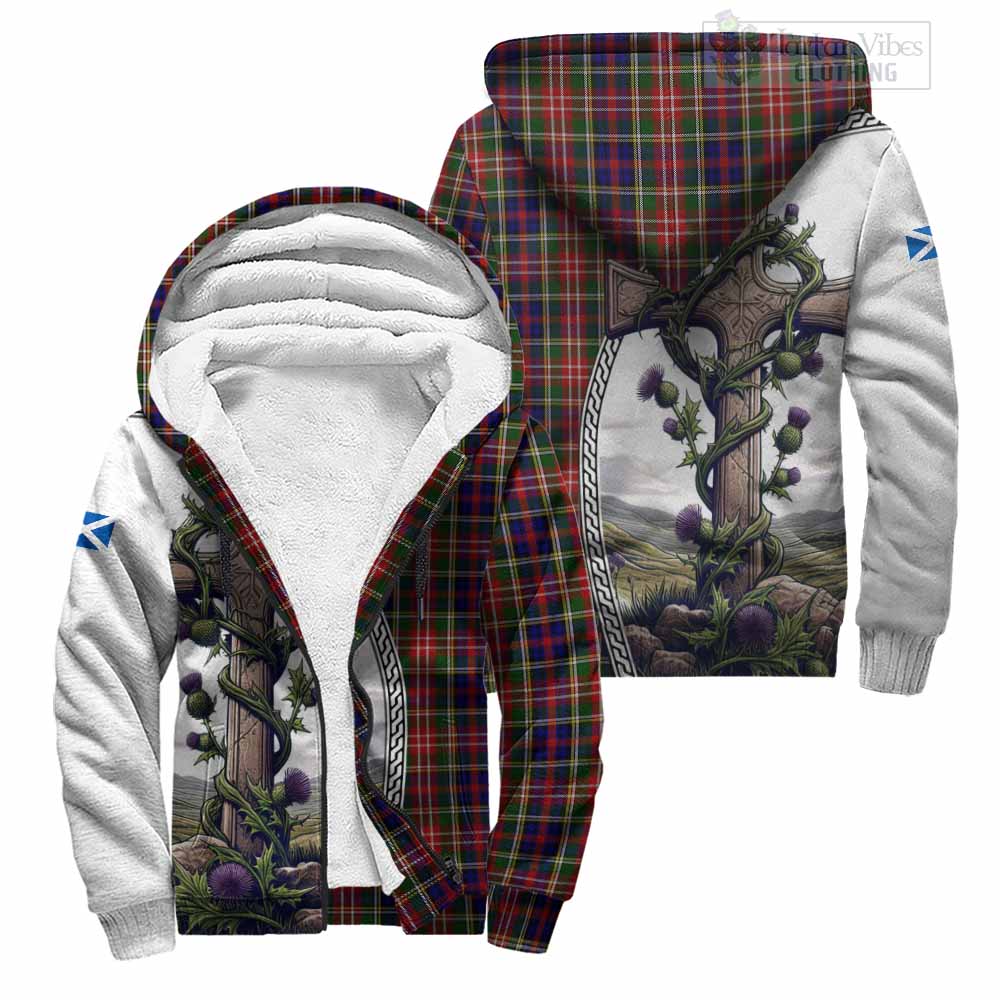 Tartan Vibes Clothing Christie Tartan Sherpa Hoodie with Family Crest and St. Andrew's Cross Accented by Thistle Vines