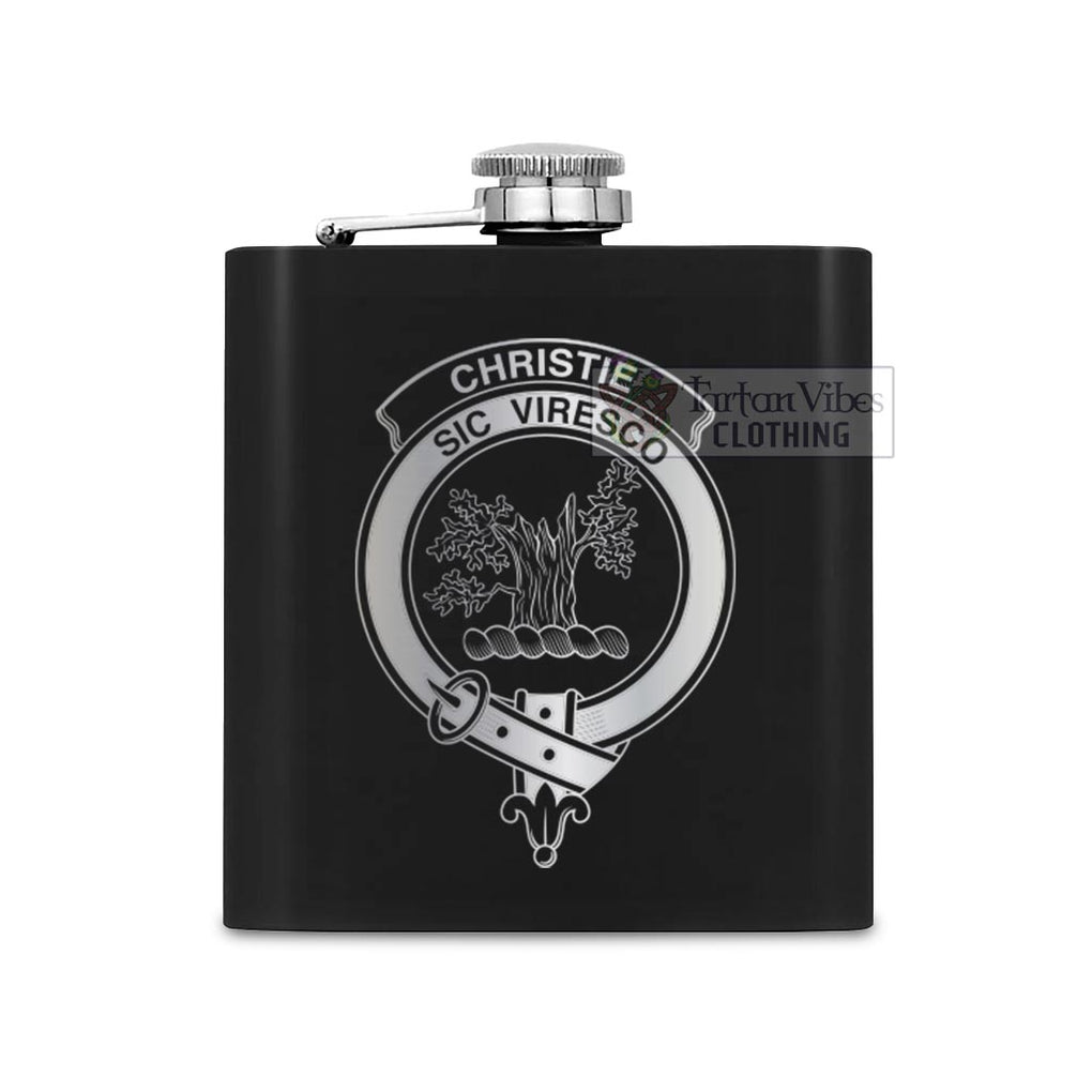 Tartan Vibes Clothing Christie Crest Hip Flask Set 7oz Black Stainless Steel with A Gift Box