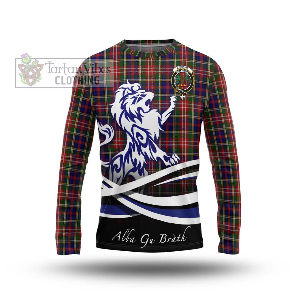 Christie Tartan Long Sleeve T-Shirt with Alba Gu Brath Regal Lion Emblem Unisex - Tartanvibesclothing Shop