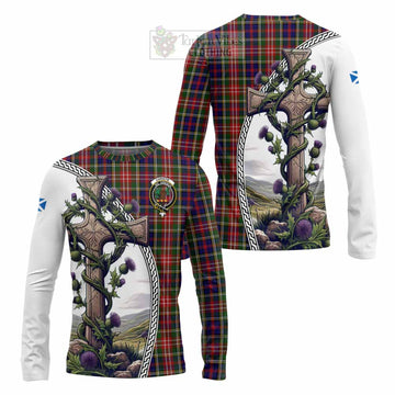 Christie Tartan Long Sleeve T-Shirt with Family Crest and St. Andrew's Cross Accented by Thistle Vines