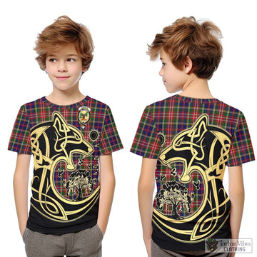 Christie Tartan Kid T-Shirt with Family Crest Celtic Wolf Style