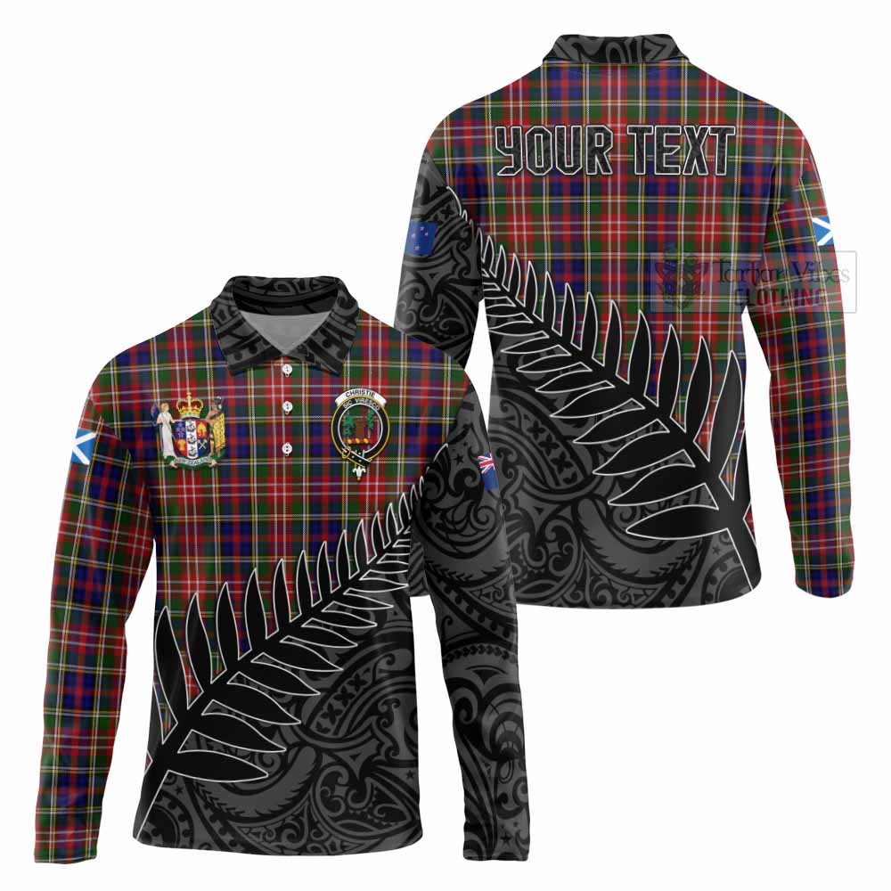 Tartan Vibes Clothing Christie Crest Tartan Long Sleeve Polo Shirt with New Zealand Silver Fern Half Style