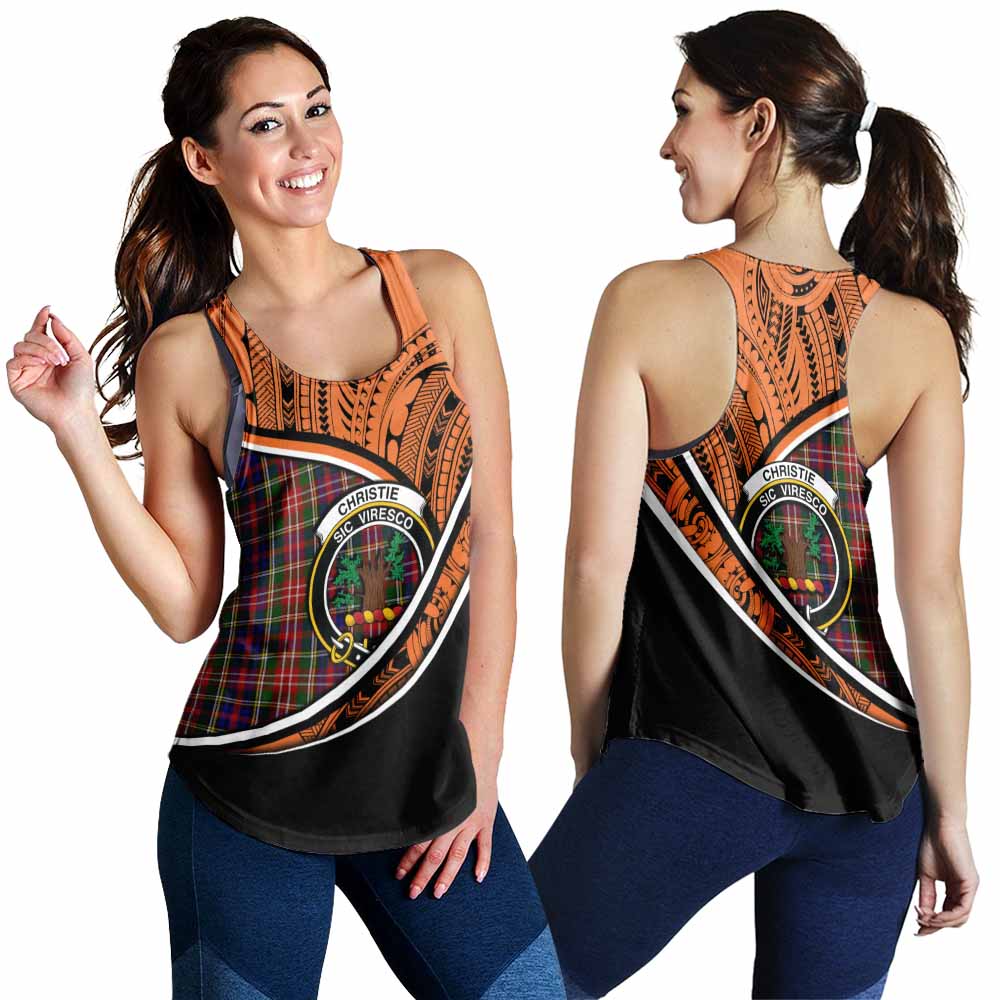 Tartan Vibes Clothing Christie Crest Tartan Women's Racerback Tanks with Maori Tattoo Style - Orange Version