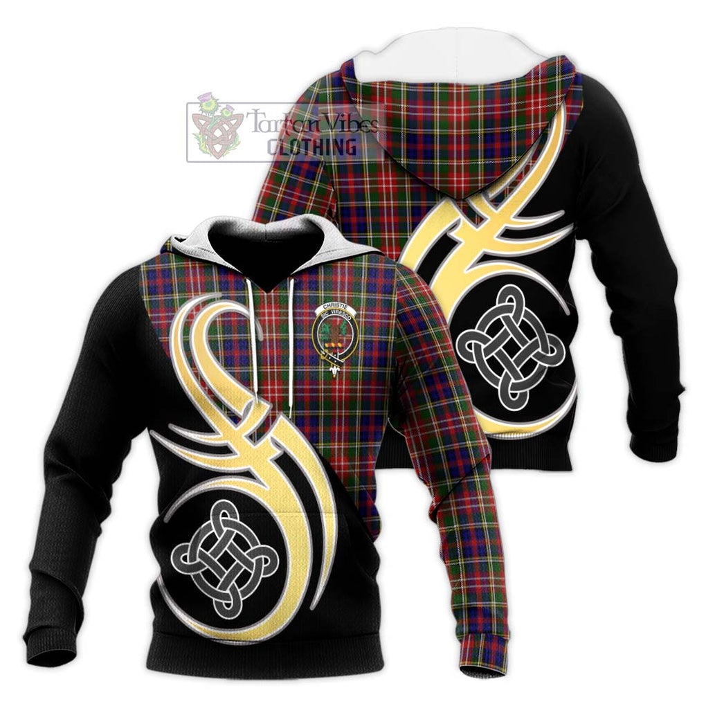 Christie Tartan Knitted Hoodie with Family Crest and Celtic Symbol Style Unisex Knitted Pullover Hoodie - Tartan Vibes Clothing