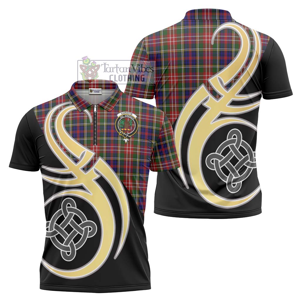 Tartan Vibes Clothing Christie Tartan Zipper Polo Shirt with Family Crest and Celtic Symbol Style