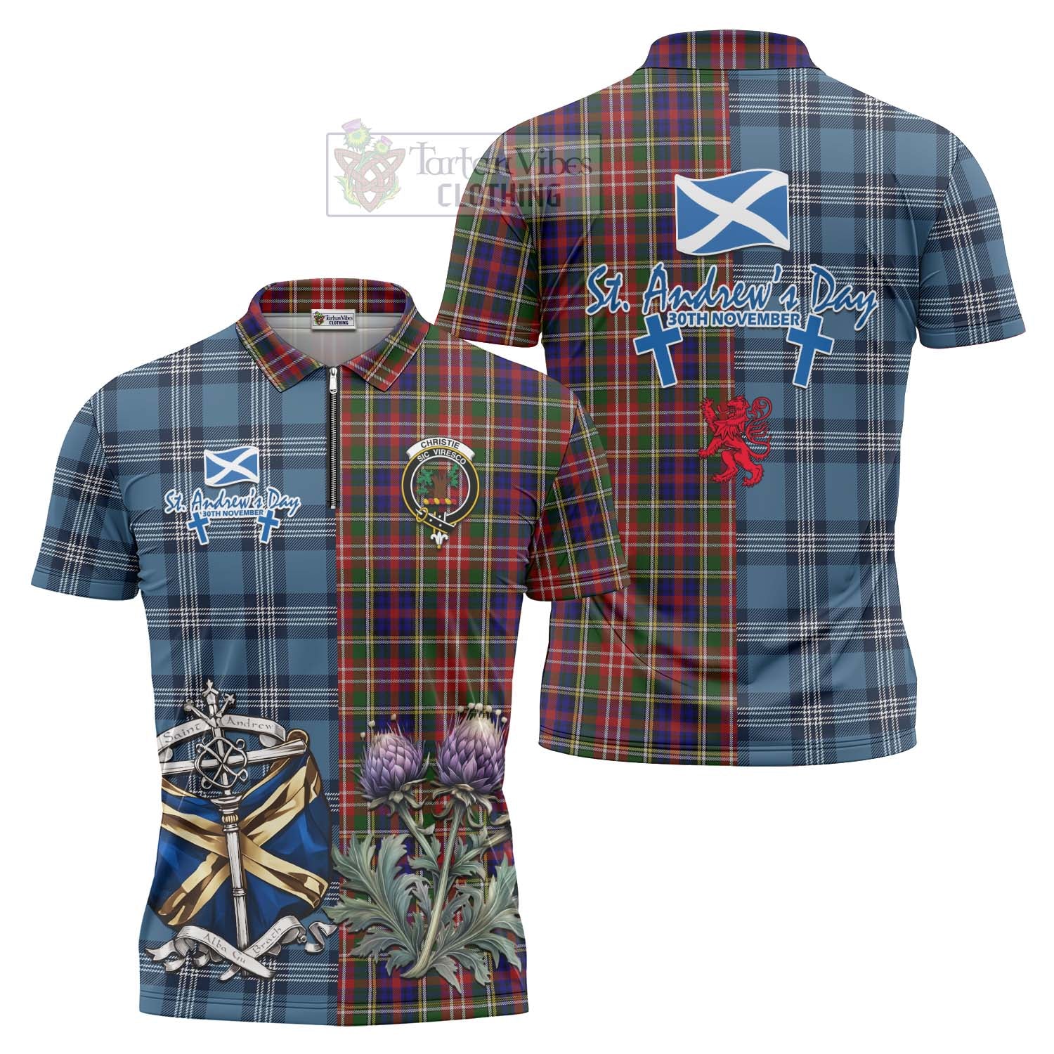 Tartan Vibes Clothing Christie Tartan Zipper Polo Shirt Happy St. Andrew's Day Half Tartan Style