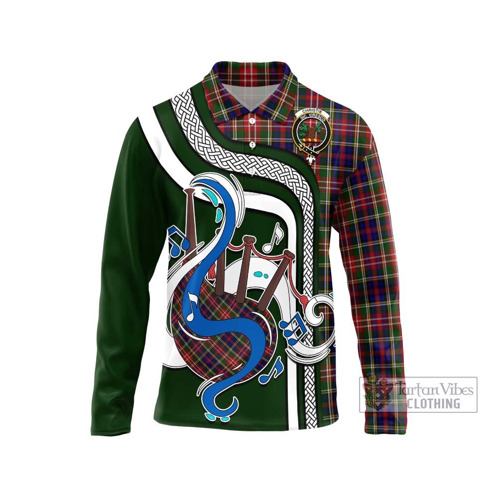 Tartan Vibes Clothing Christie Tartan Long Sleeve Polo Shirt with Epic Bagpipe Style