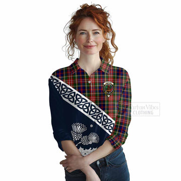 Christie Tartan Women's Casual Shirt Featuring Thistle and Scotland Map