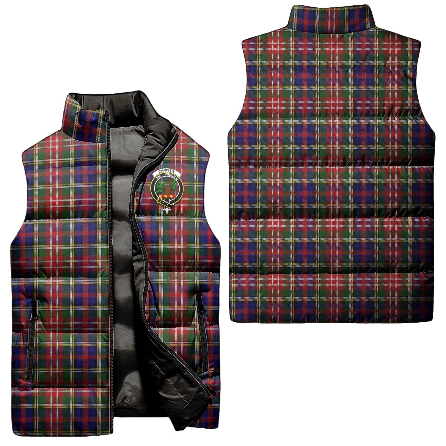 Christie Tartan Sleeveless Puffer Jacket with Family Crest Unisex - Tartanvibesclothing