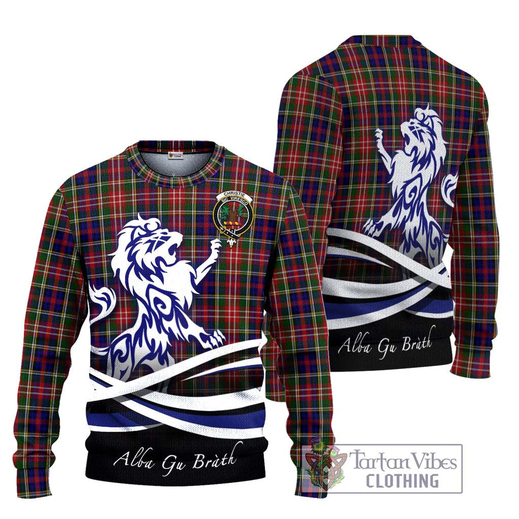 Christie Tartan Knitted Sweater with Alba Gu Brath Regal Lion Emblem Unisex - Tartanvibesclothing Shop